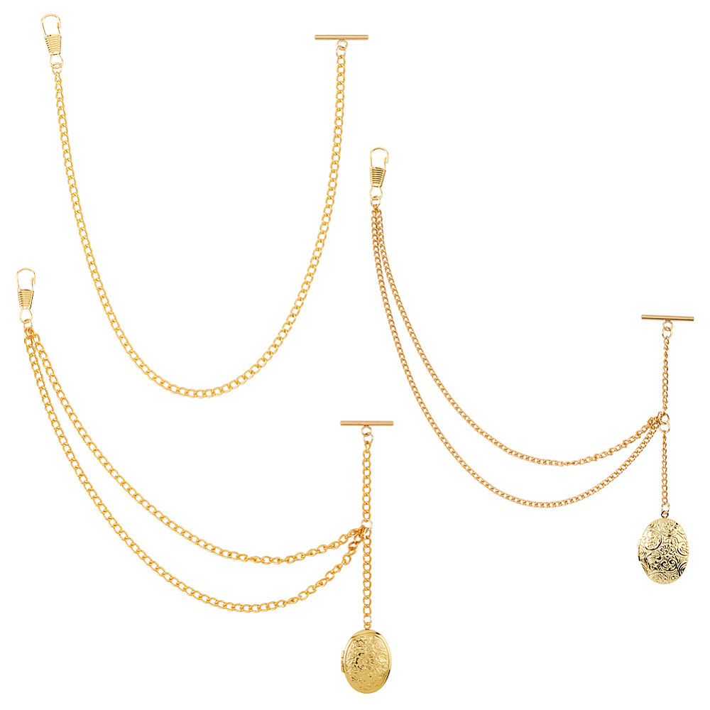 Men Accessories Locket - 3 Stijlvolle messing zakhorlogeketting met gouden