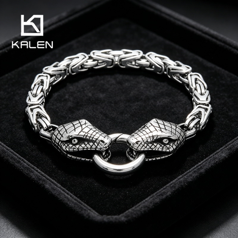 Men Accessories Bd - Kalen Vintage roestvrijstalen slangenarmband heren punk